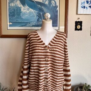 Cozy Striped Cardigan in Brown and White